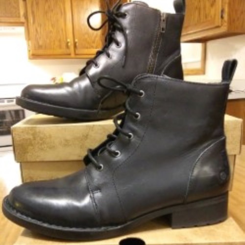 Born Black Leather Lace-up Booties